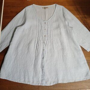 FLAX 100% linen pleated chest 3/4 sleeve tunic shirt (L)